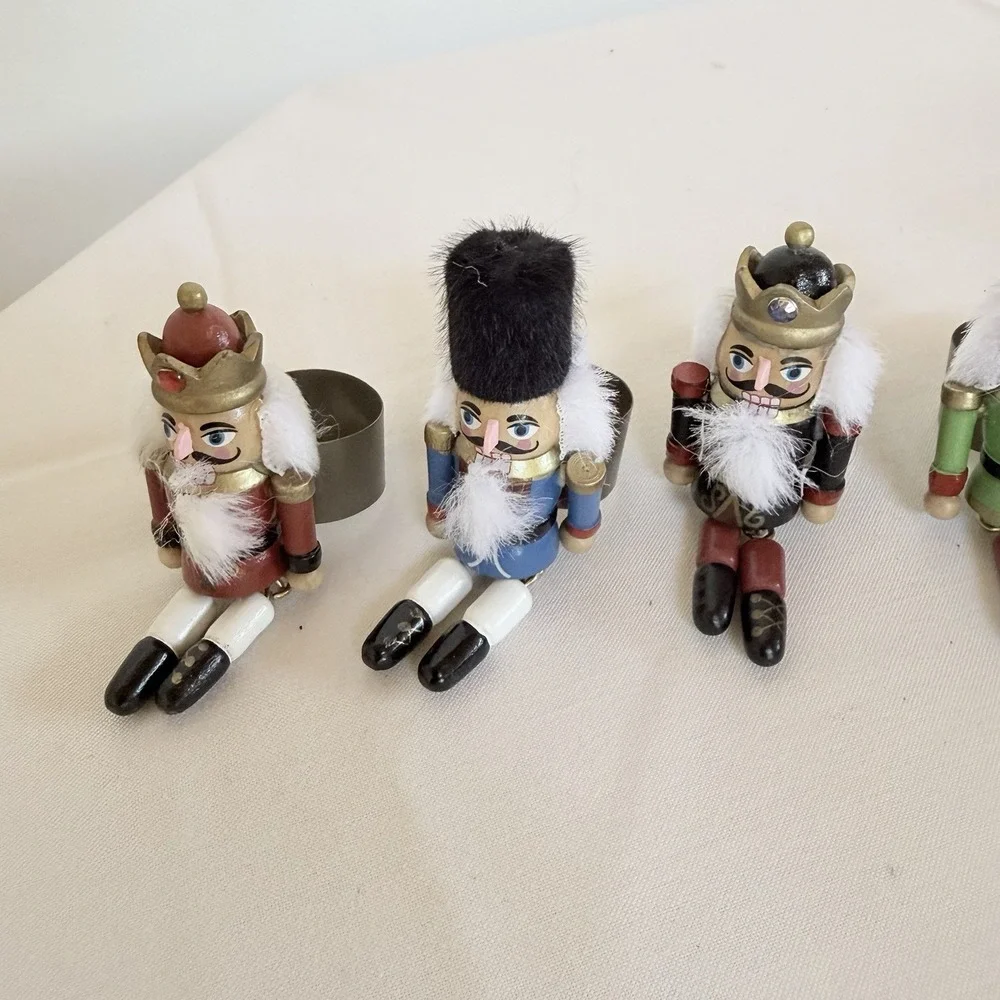 World Market Nutcracker Napkin Rings Wood Christmas Holiday Dangle Legs Set Of 4